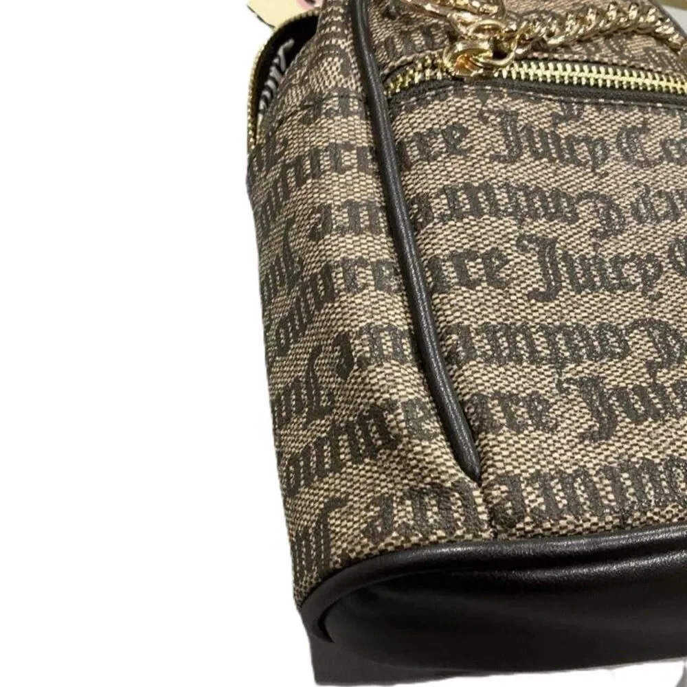 NWT Juicy Couture Gothic Logo Signature Print Mini Backpack Purse Brown Khaki